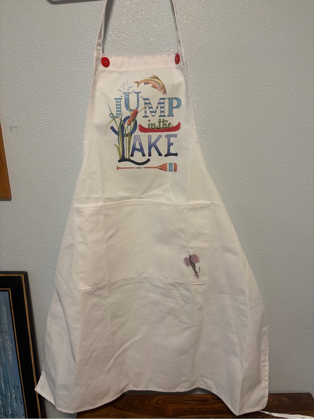 Cream 'Jump in the Lake' Graphic Apron with Front Pocket
